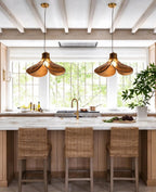 Modern Amber Petal Art Glass Pendant Lights in Rustic Kitchen Setting