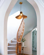 Modern Brass Amber Petal Pendant Light in Grand Staircase Foyer
