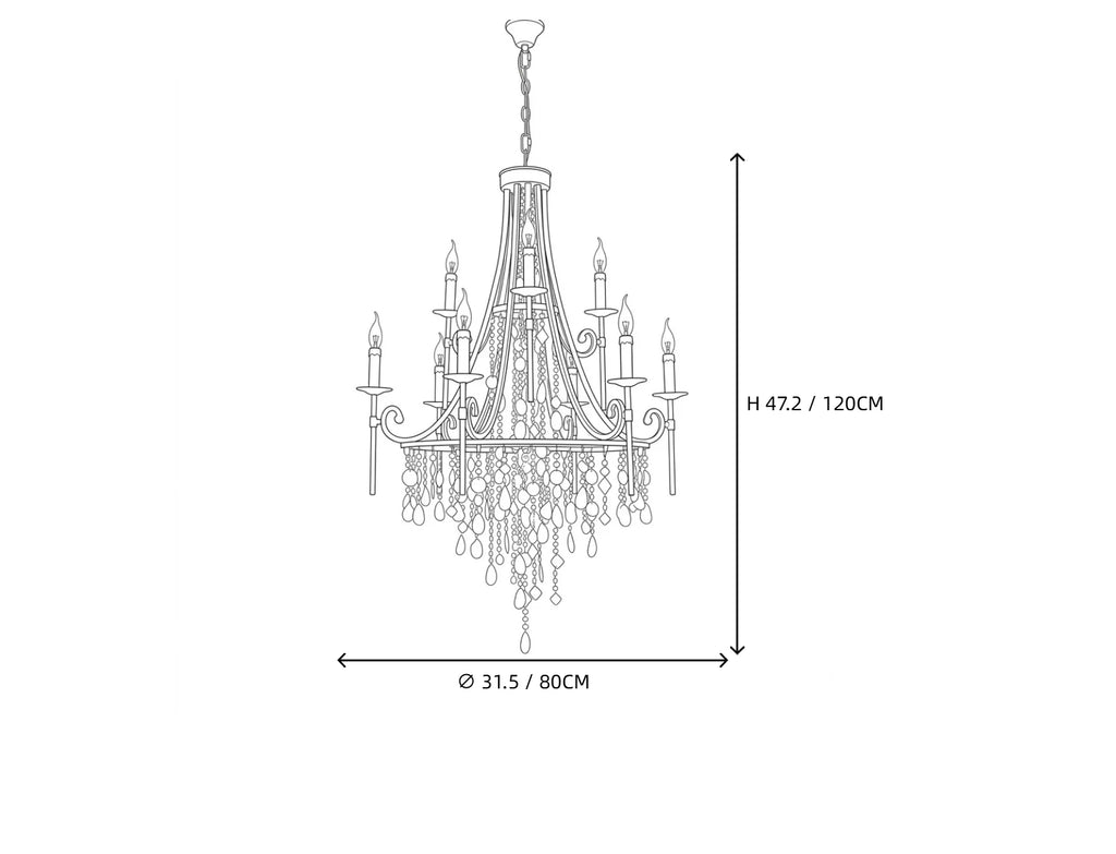French Classic Crystal Chandelier Style A Line Art Dimension Diagram