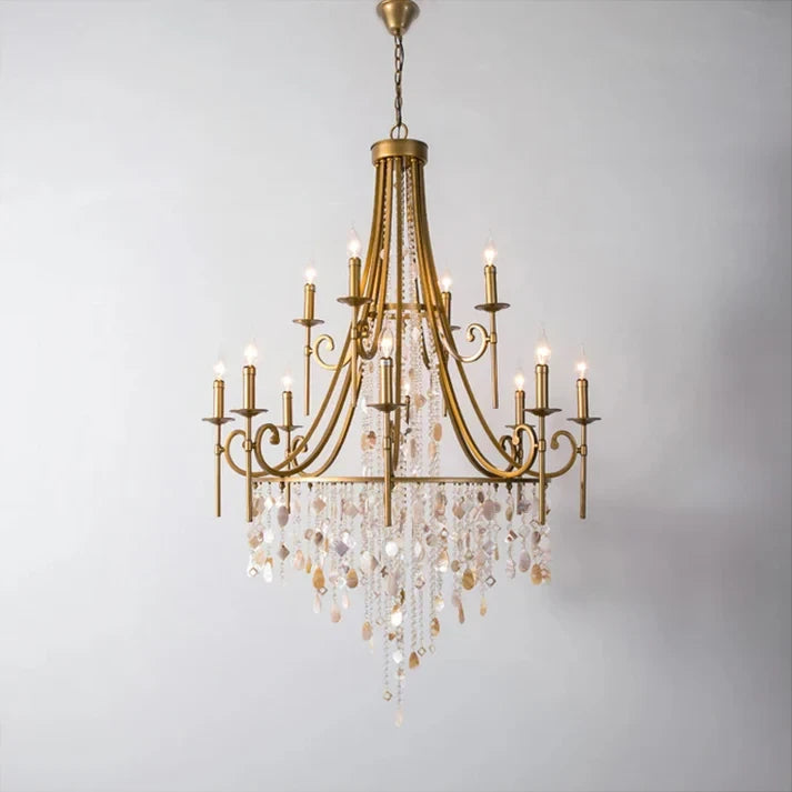 Illuminated Brass Crystal Candle Chandelier Studio Display