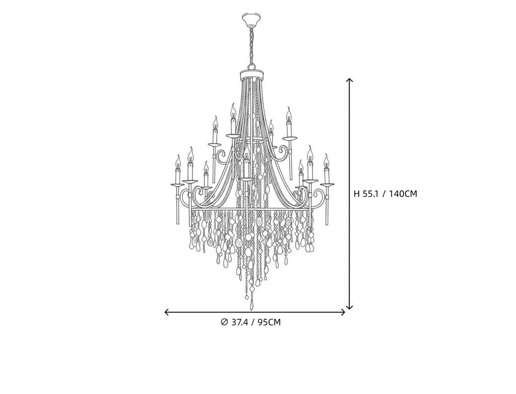 French Classic Crystal Chandelier Style B Line Art Dimension Diagram