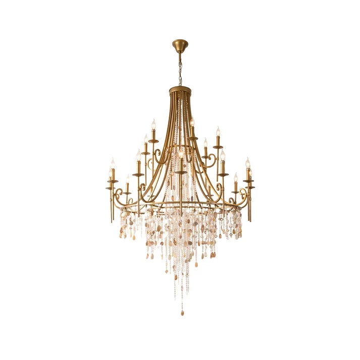 French Classic Brass Crystal Candle Chandelier on Pure White Background