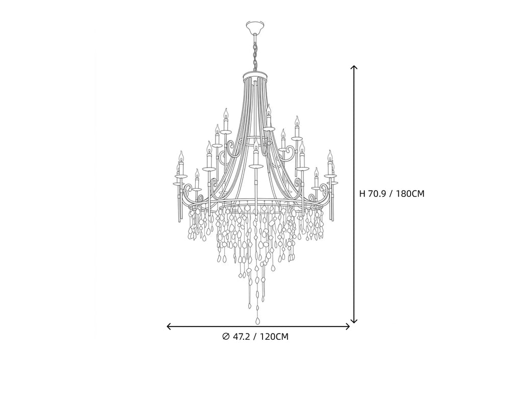 French Classic Crystal Chandelier Style C Line Art Dimension Diagram