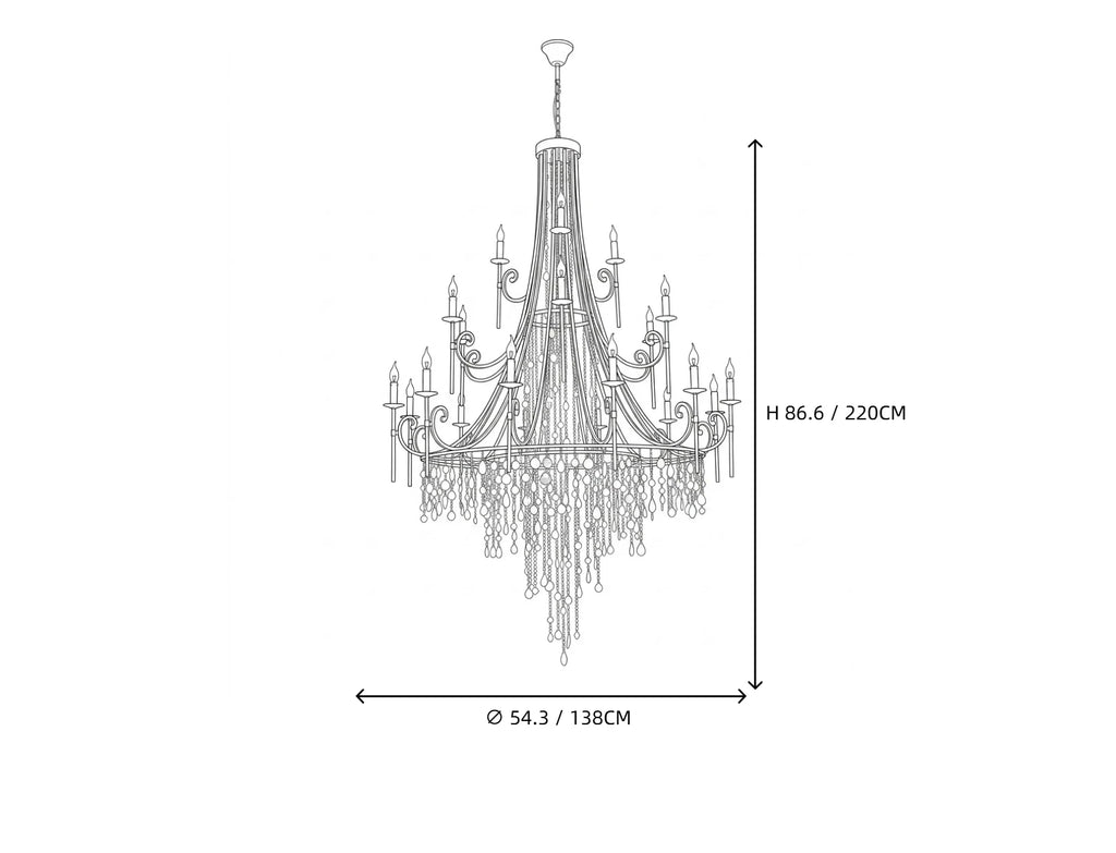 French Classic Crystal Chandelier Style D Line Art Dimension Diagram