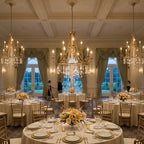 Grand Crystal Chandelier Illuminating Luxury Banquet Hall