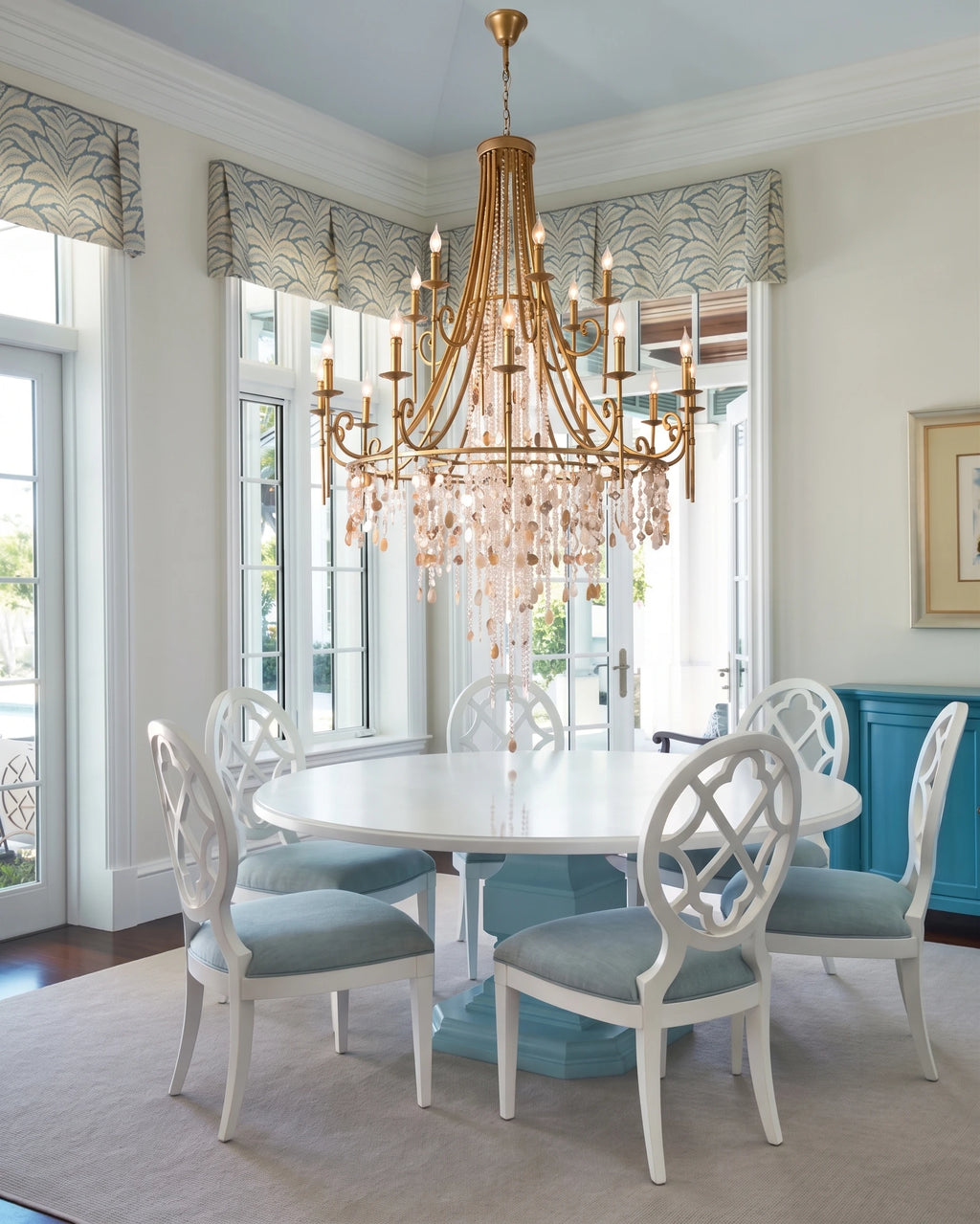 Luxury Crystal Chandelier Over Dining Room Table