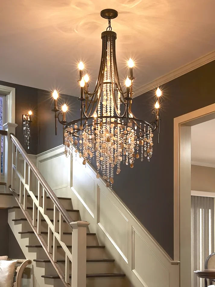 French Classic Crystal Chandelier Over Grand Staircase