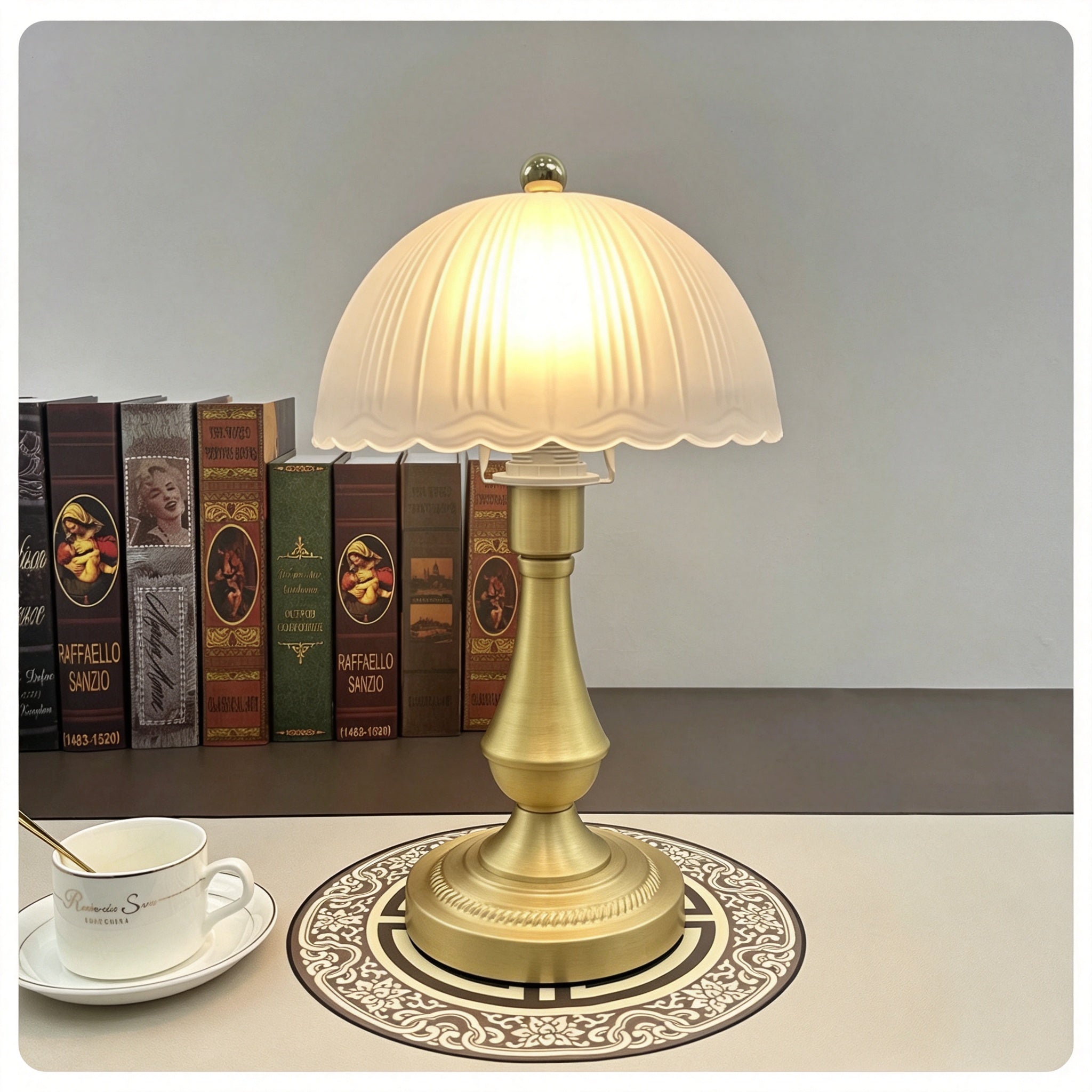 Antique Brass Scalloped Desk Light