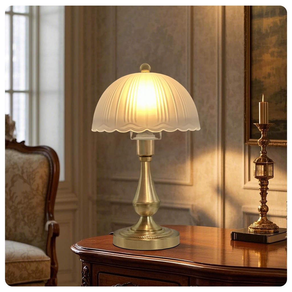 Antique Brass Scalloped Desk Light