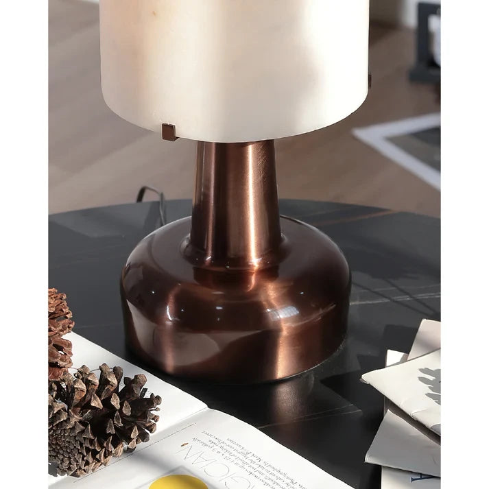 Detail View of Bronze Metal Lamp Base and Cylinder Fitting
