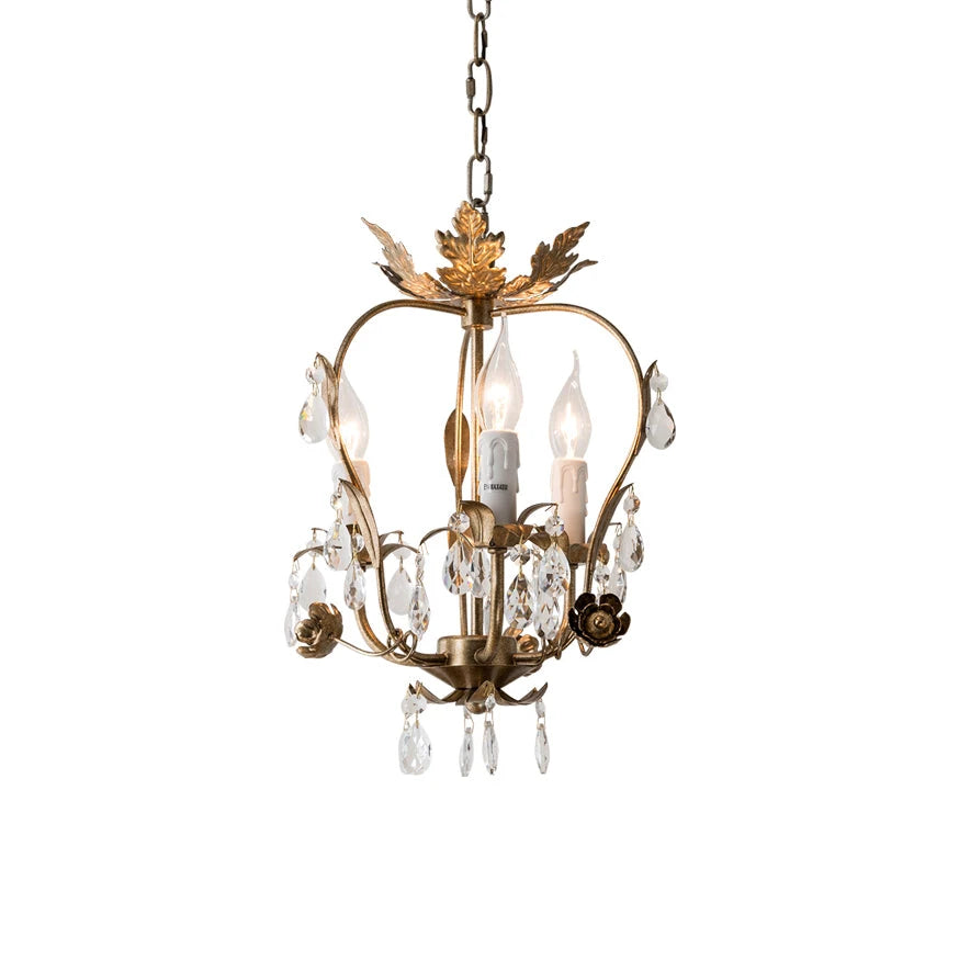 French Vintage Brass Crystal Chandelier Studio Product Shot