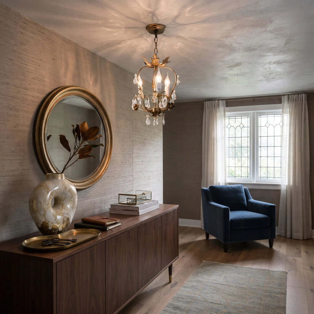 Antique Gold Leaf Crystal Chandelier
