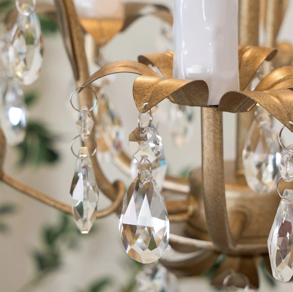 Antique Gold Leaf Crystal Chandelier