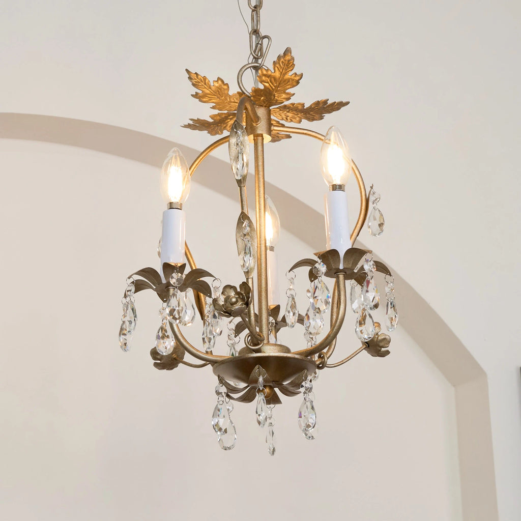 Antique Gold Leaf Crystal Chandelier