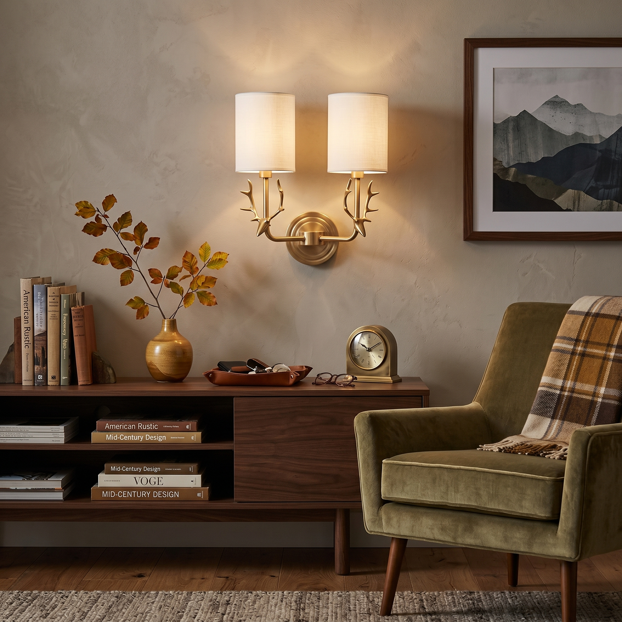 Antler Brass Double Wall Sconce