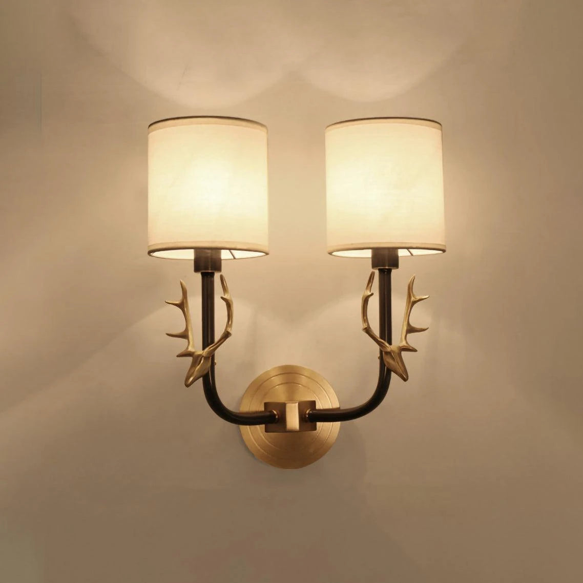 Black and Brass Double Antler Wall Light Studio Display