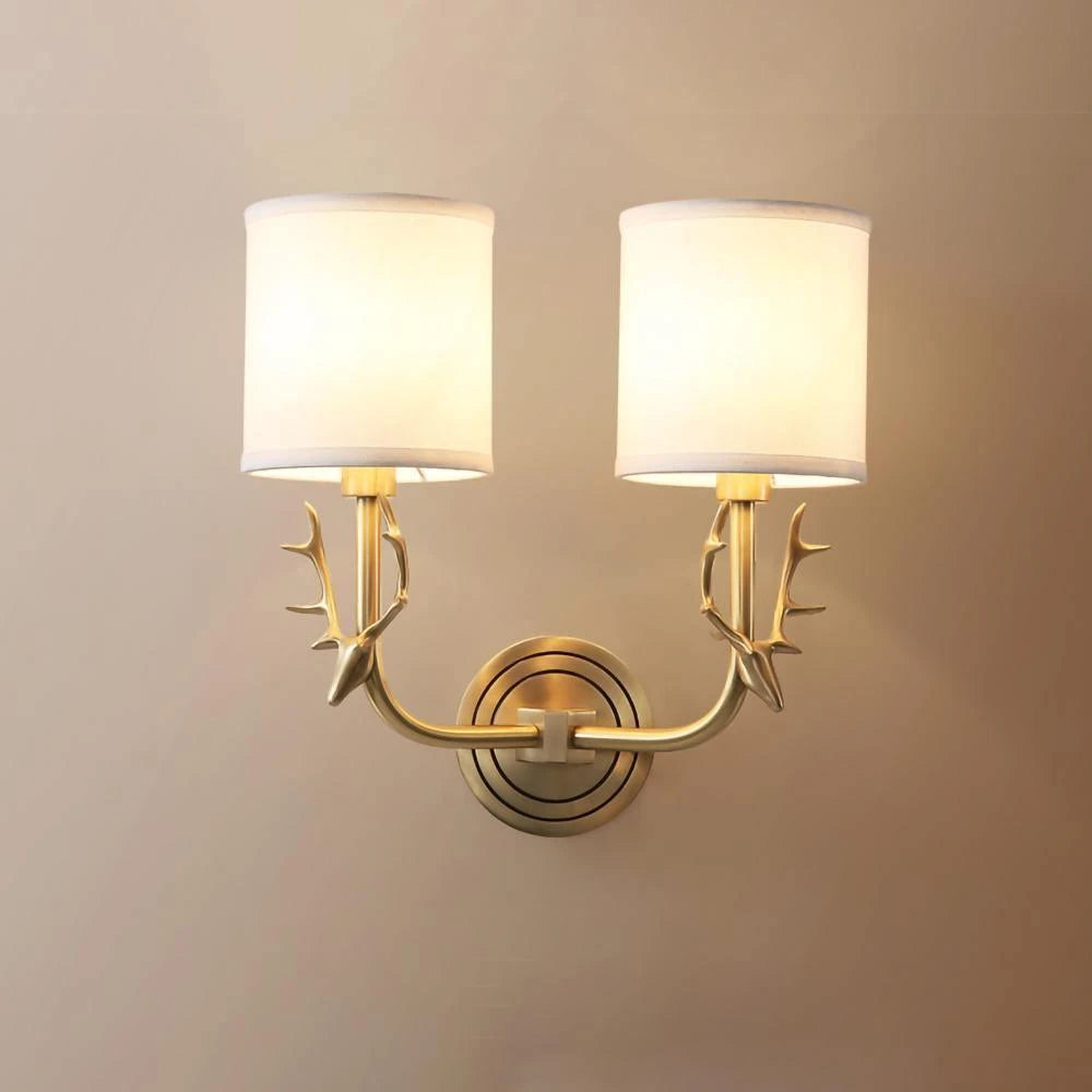 Brass Double Antler Fabric Wall Sconce Studio Display