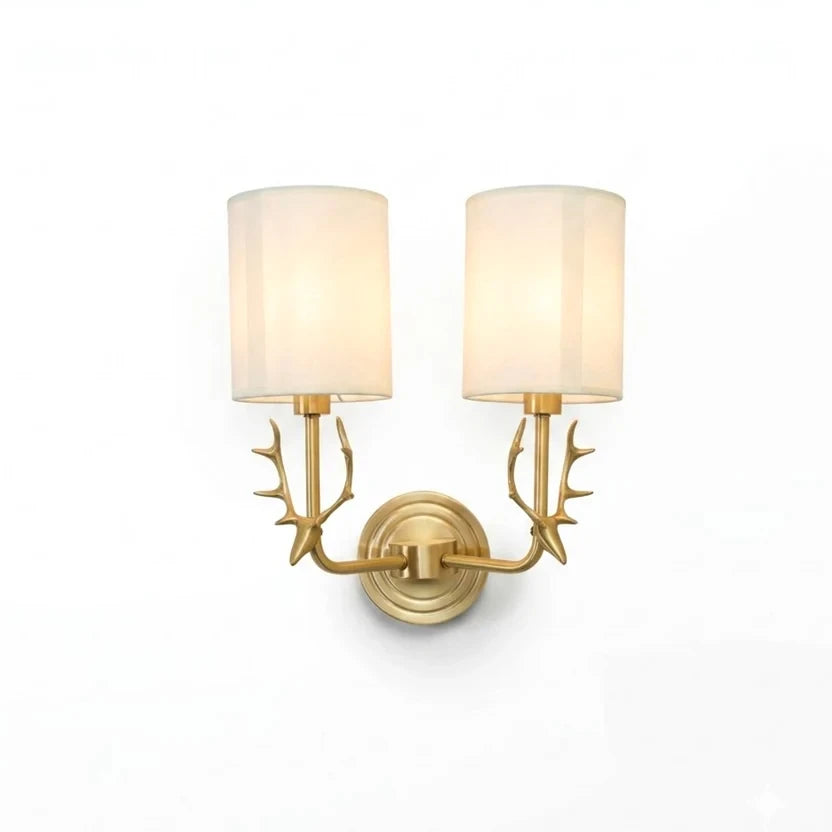 Vintage Brass Antler Fabric Wall Sconce on Pure White Background