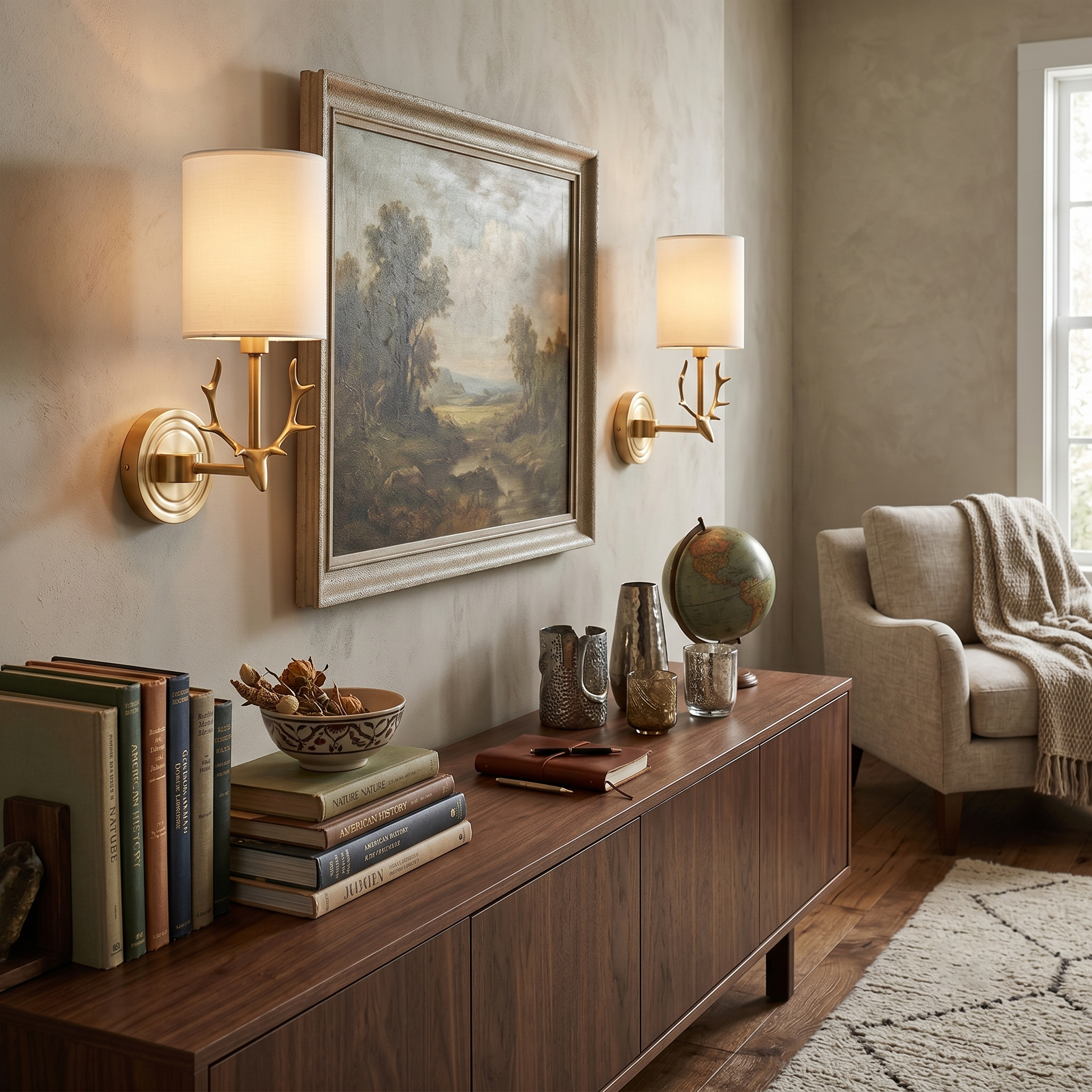 Antler Brass Double Wall Sconce