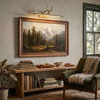 Vintage Antler Picture Lamp Over Landscape Painting