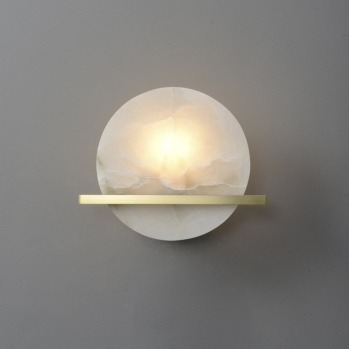 Illuminated Round Alabaster Disc Sconce Studio Display