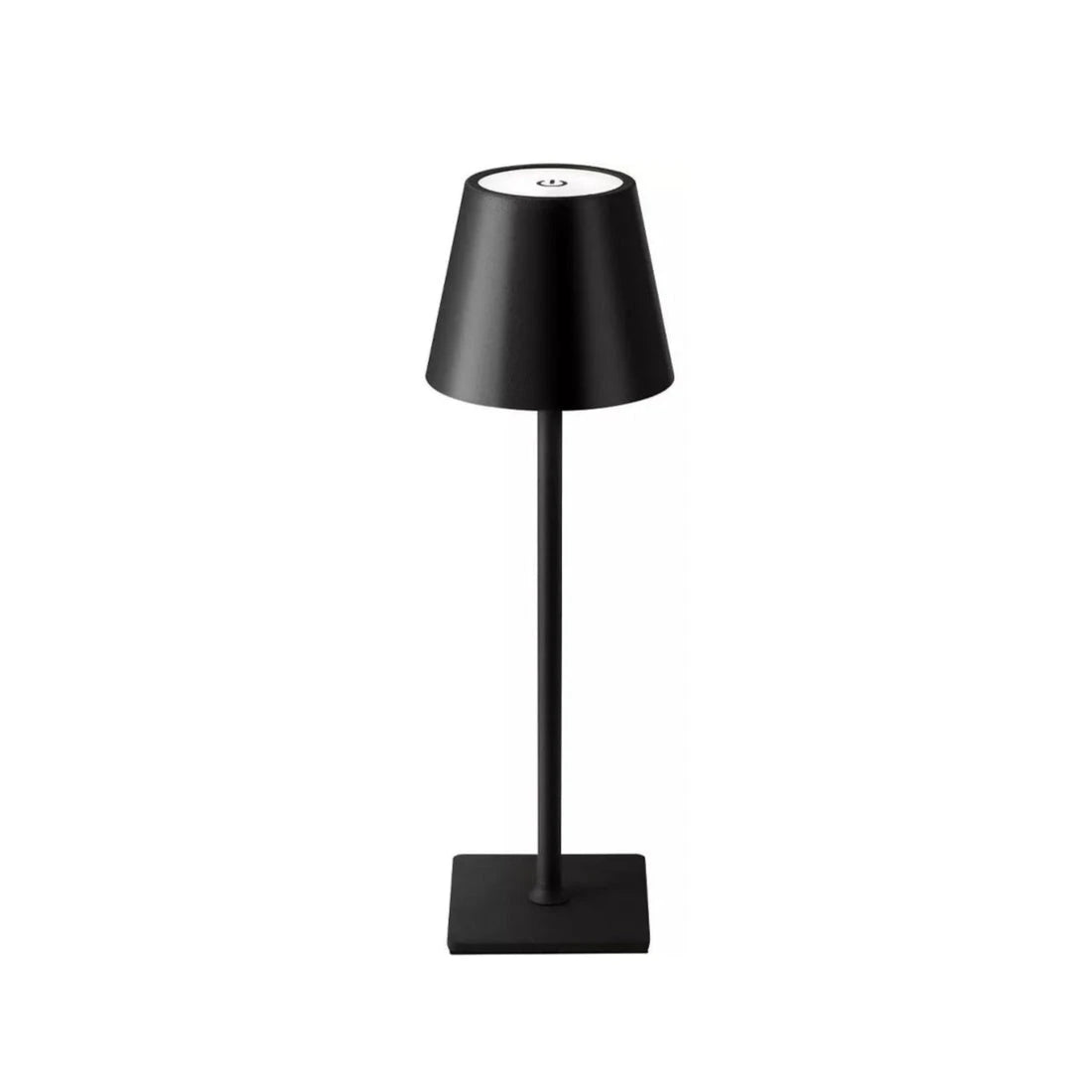 Modern Minimalist Cordless Metal Table Lamp in Black Finish on Pure White Background