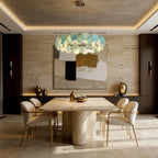Modern Teal Layered Wave Disc Art Glass Chandelier in Grand Dining Room