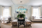 Modern Teal Layered Wave Disc Art Glass Chandelier in Grand Hallway Foyer