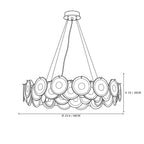 Modern Teal Layered Wave Disc Art Glass Chandelier Line Art Dimension Diagram
