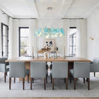 Modern Teal Layered Wave Disc Art Glass Chandelier in Formal Dining Room