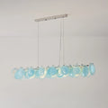 Illuminated Modern Teal Layered Wave Disc Art Glass Linear Chandelier Studio Display