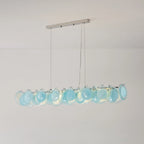 Illuminated Modern Teal Layered Wave Disc Art Glass Linear Chandelier Studio Display