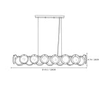 Modern Teal Layered Wave Disc Art Glass Linear Chandelier Line Art Dimension Diagram