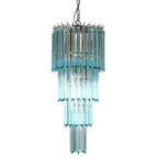 Illuminated Modern Blue Multi-Tier Tiered Crystal Glass Chandelier Studio Shot
