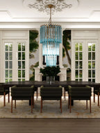 Modern Blue Multi-Tier Crystal Glass Chandelier in Formal Dining Room