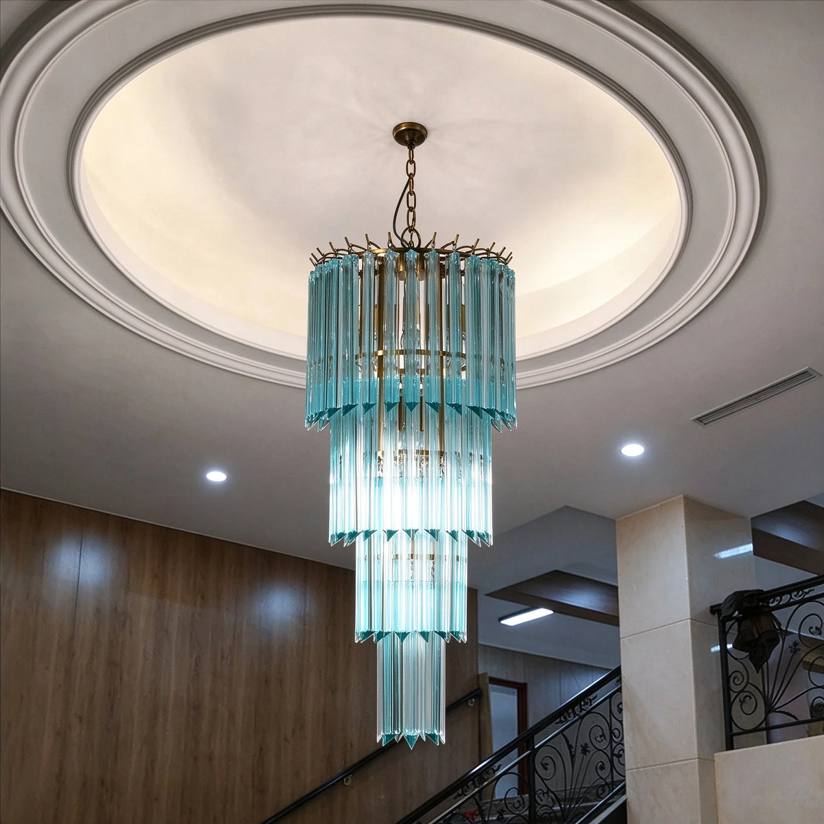 Modern Blue Multi-Tier Crystal Glass Chandelier in Luxury Ceiling Lobby