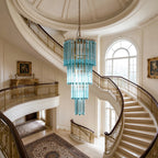 Modern Blue Tiered Crystal Glass Chandelier in Grand Staircase Rotunda