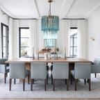 Modern Blue Tiered Crystal Glass Chandelier in Elegant Dining Setting