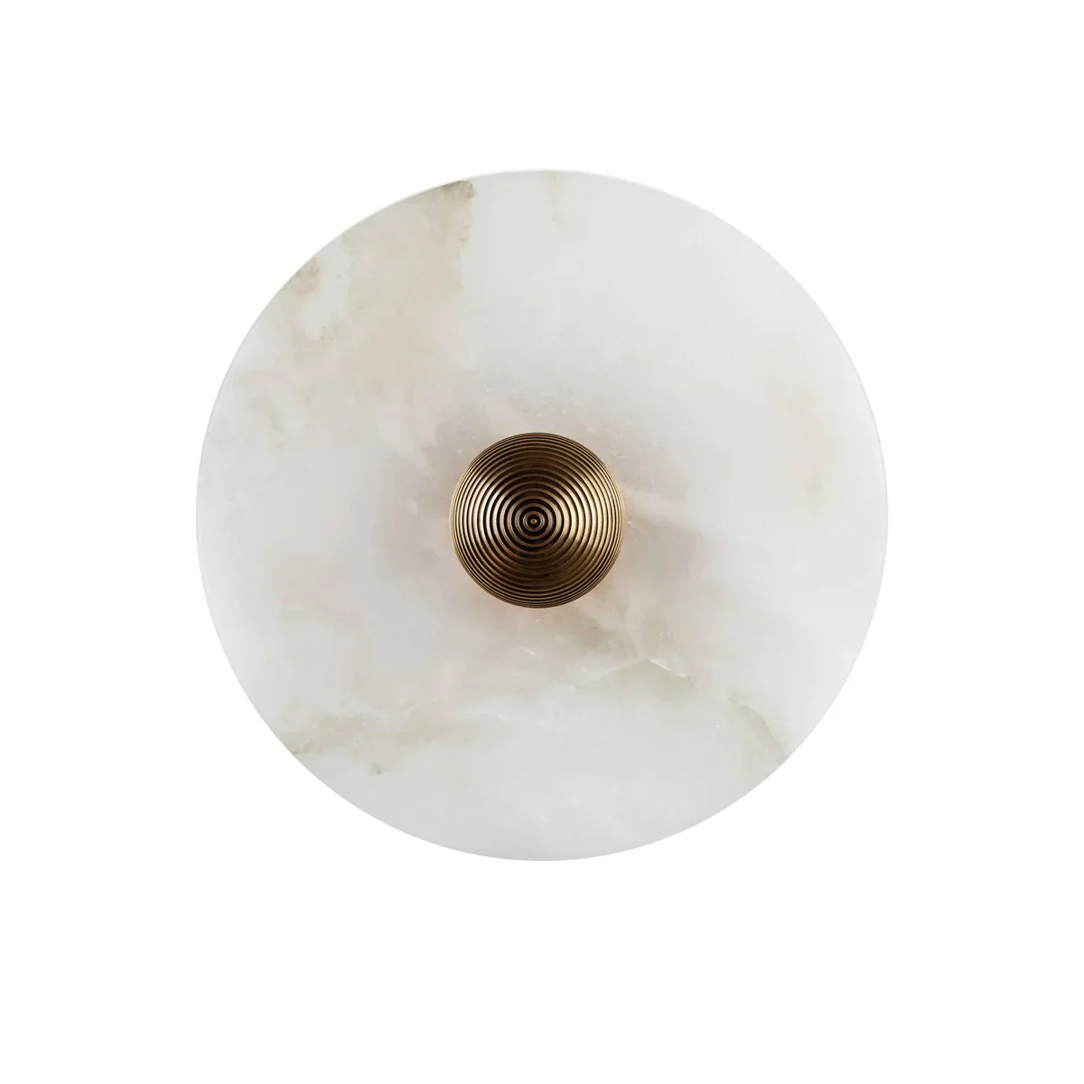 Three lit Solaris round alabaster sconces grouped together on interior wall