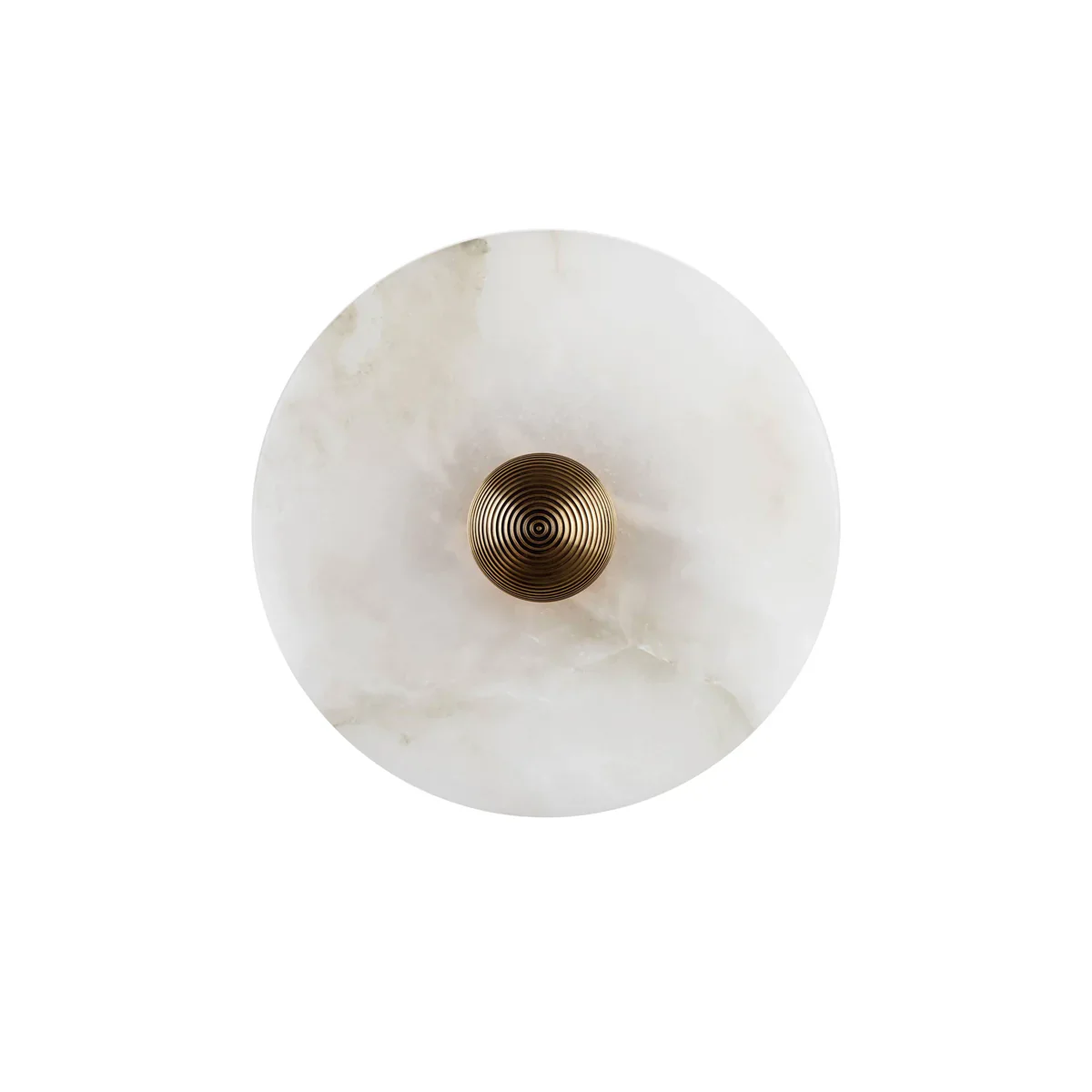 Close-up front shot of unlit Solaris round alabaster wall sconce