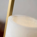 Detail View of Brass Arch Frame and Natural Alabaster Shade
