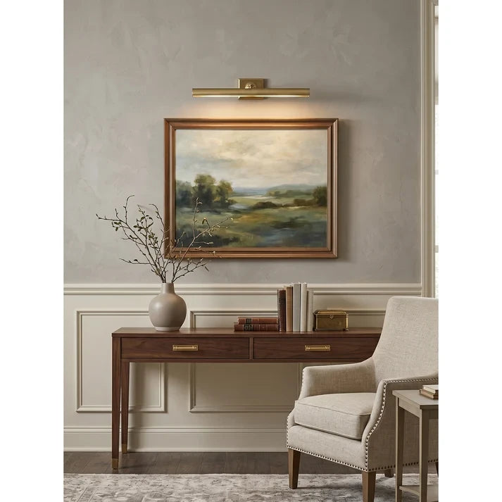 Modern Brass Picture Light Over Console Table Artwork