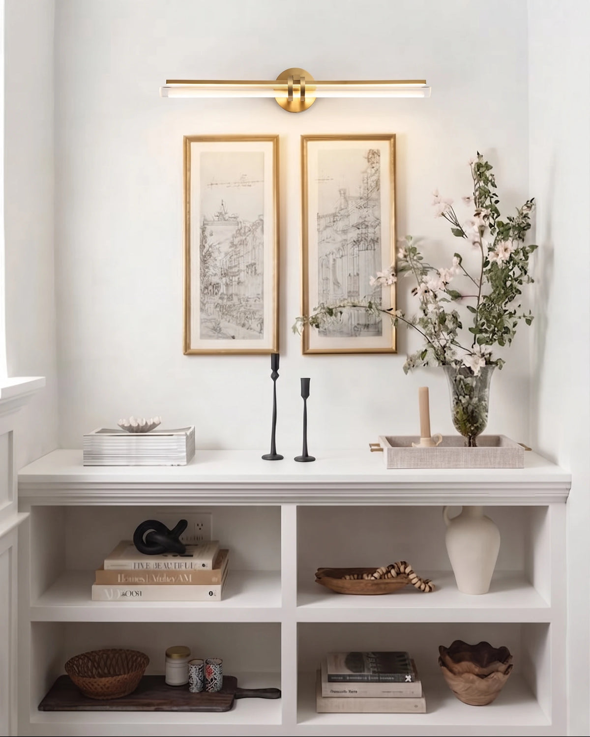 Modern Faceted Glass Picture Light Over Display Shelf
