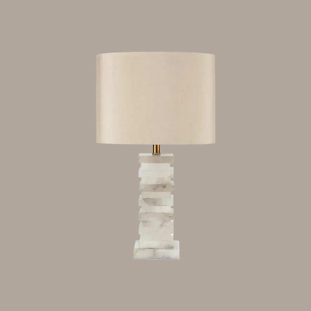 Illuminated Modern Alabaster Table Lamp with Fabric Shade Studio Display