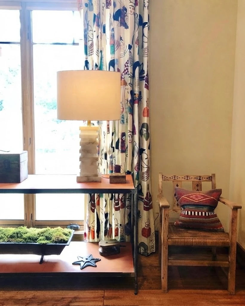 Modern Alabaster Table Lamp with Fabric Shade in Elegant Dining Setting