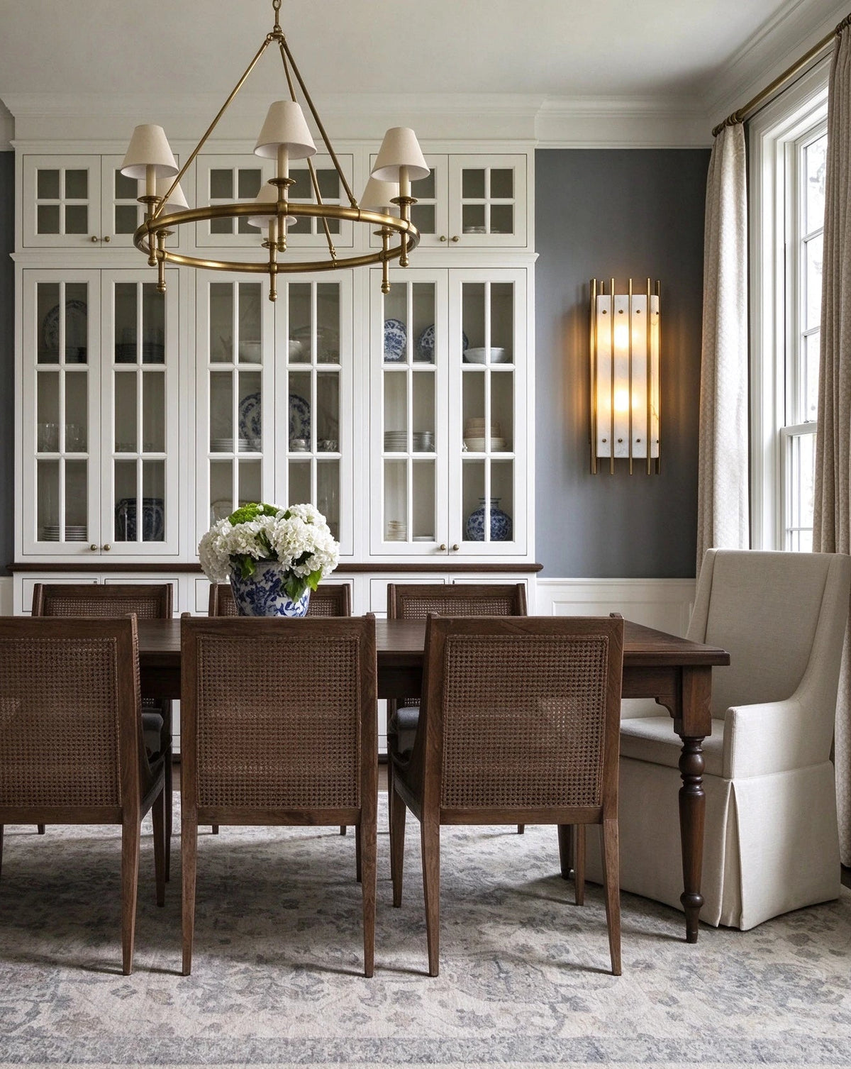 Modern Alabaster Multi-Bar Wall Sconce in Elegant Dining Room Setting