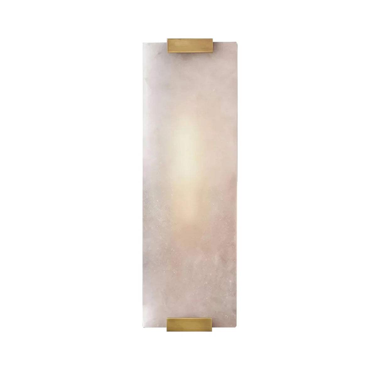 Modern Brass and Alabaster Flat Wall Sconce with Rectangular Stone Shade and Metal Clips on Pure White Background