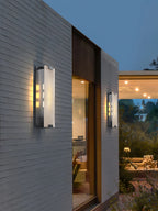Modern Brass Alabaster Wall Sconce in Exterior Architectural Lighting Setting