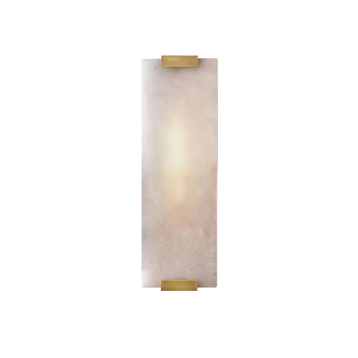 Illuminated Modern Brass Alabaster Wall Sconce Studio Display on White Background