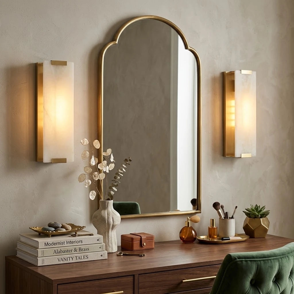 Modern Alabaster Flat Wall Sconce in Luxury Dressing Area